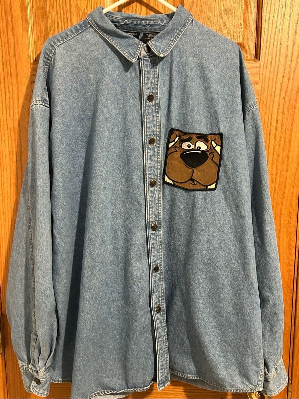 Vintage 90s Warner Bros Studio Store Scooby Doo Denim Button Down Shirt Men’s XX